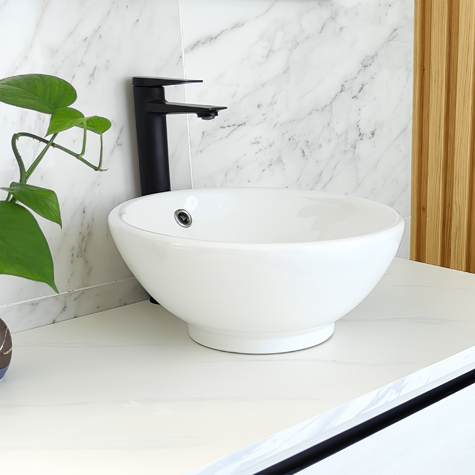runde weiße keramik-aufsatzwaschbecken, 41 cm –   1-teiliges badezimmer-/waschbecken,   für badezimmer & waschbecken, überlauf-design – keramikbecken (armatur & abfluss nicht im lieferumfang enthalten)