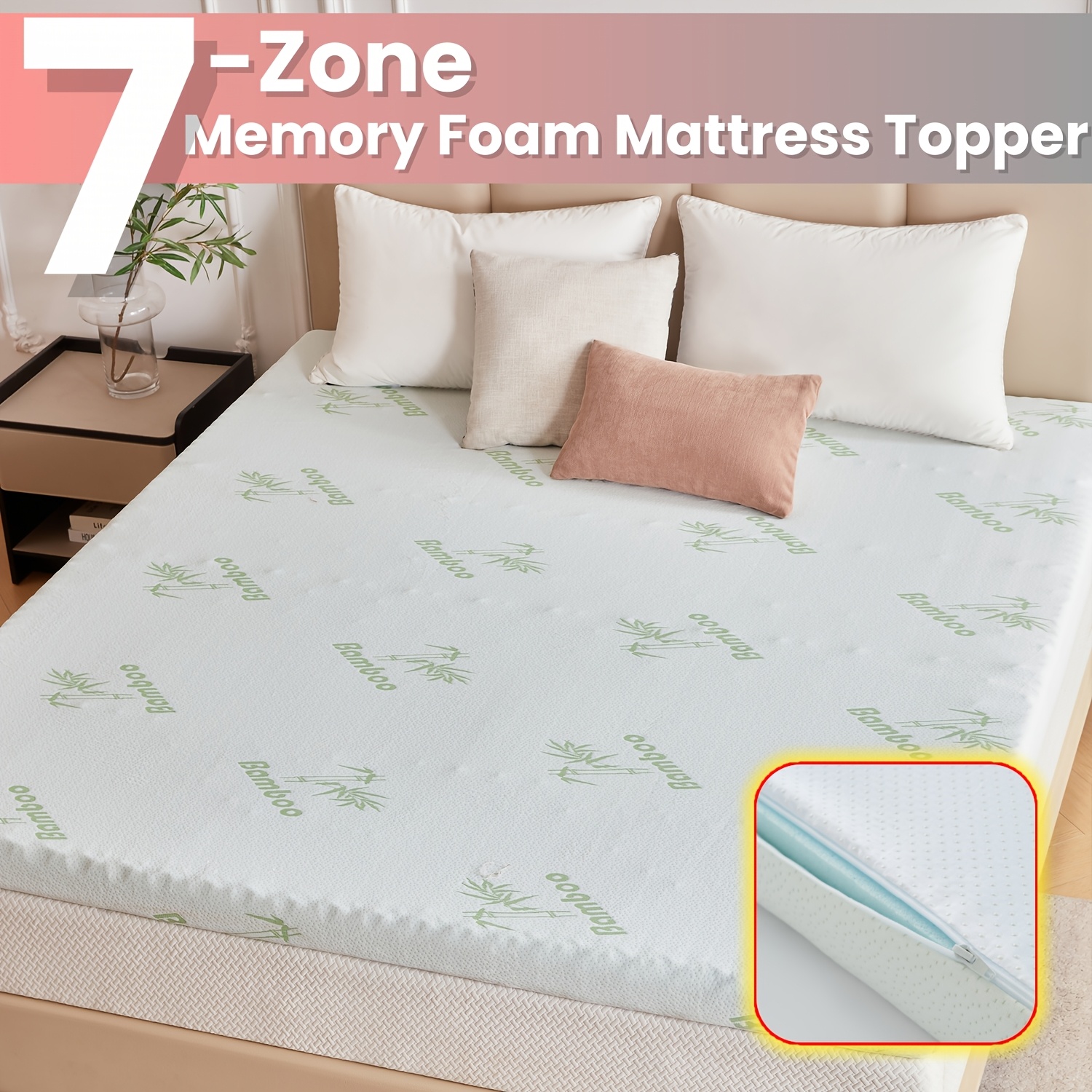 Image of 5 Cm Or 7 Cm Mattress Topper, With 7-zone Design, Strong Support, Improves Sleep Experience, Removable Mattress Cover, Machine Washable, Anti-slip Design, In Blue Or Yellow