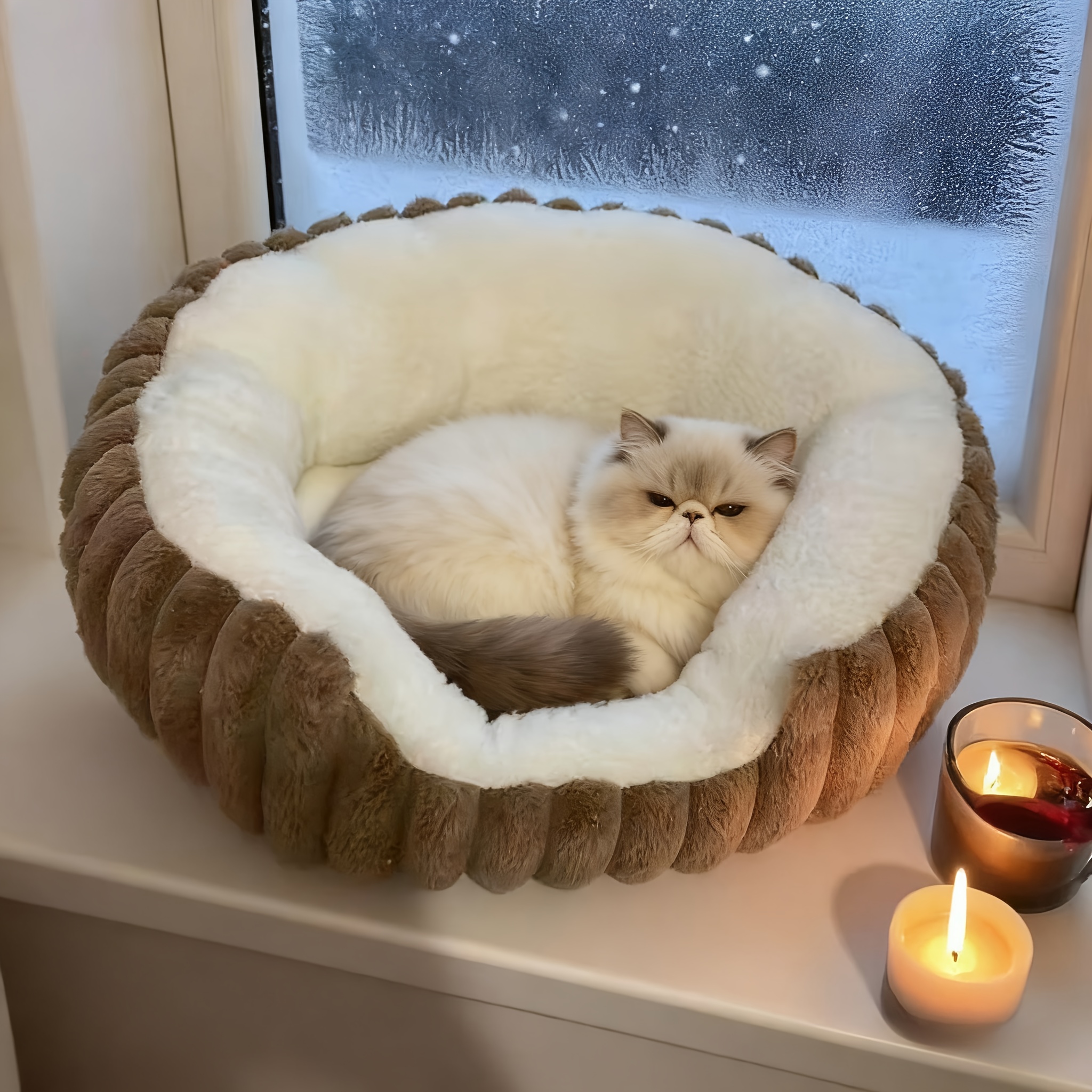 Indoor Cat Round Bed, Super Soft And Warm Dog Bed, Portable And Easy to Clean, Fluffy, Suitable for Small Dogs And Cats