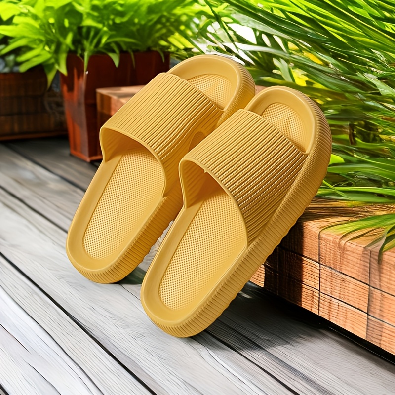 1 Pair Unisex EVA Slippers - Casual Striped Indoor House Shoes, All-Season Comfortable Slip-On Slides with Round Toe, Non-Slip Quick-Dry Bath Slippers, Suitable for Men and Women