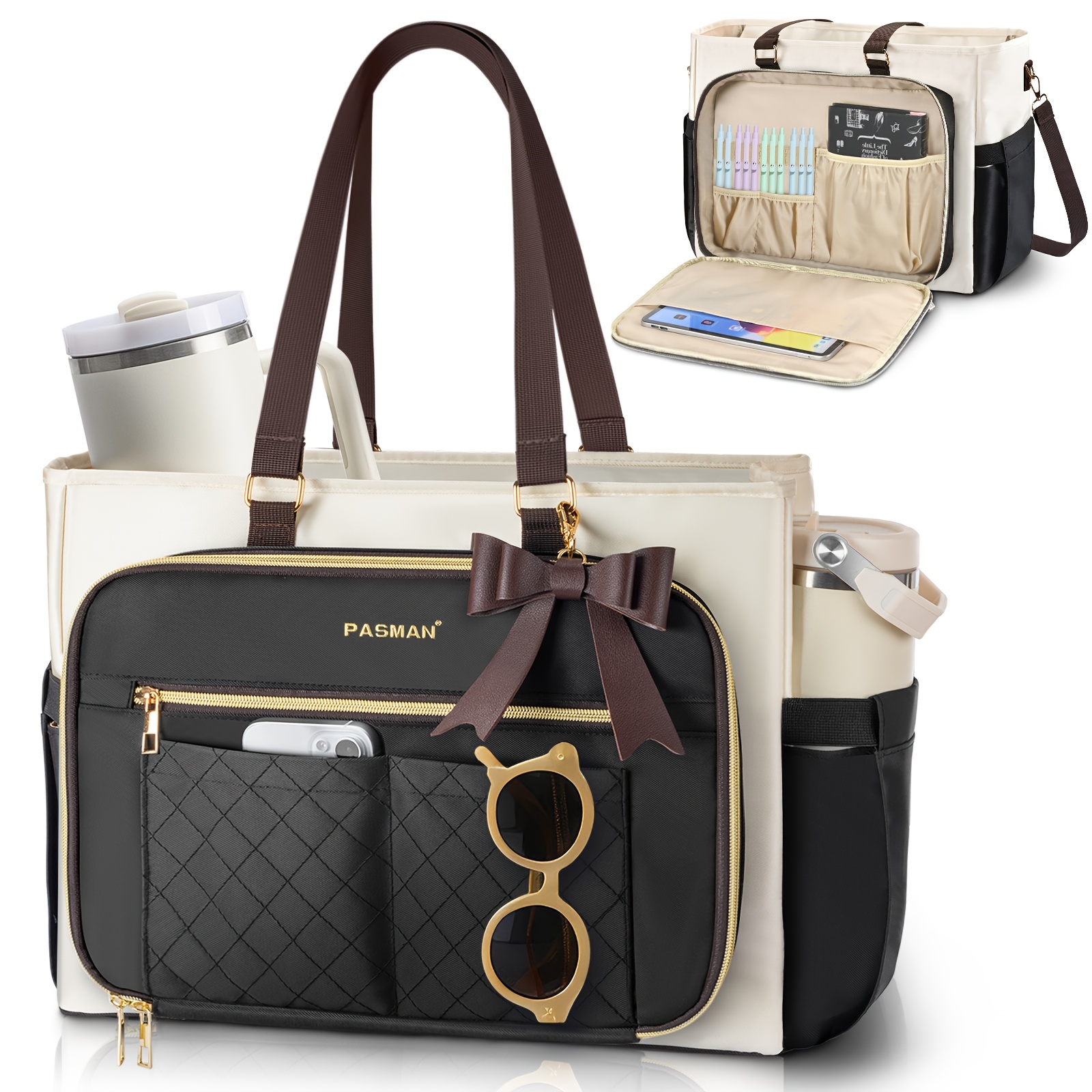 TEMU Women' Tsa- Laptop Tote Bag Compatible For / 13/14/15, Large Computer Briefcase Handbag With Accent - Professional Work Bag For Teachers,