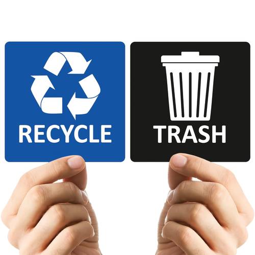 recycle and trash sign decals self recycling stickers 4 2 inches recycle and trash sticker for trash can with over lamination recycle label blue and black