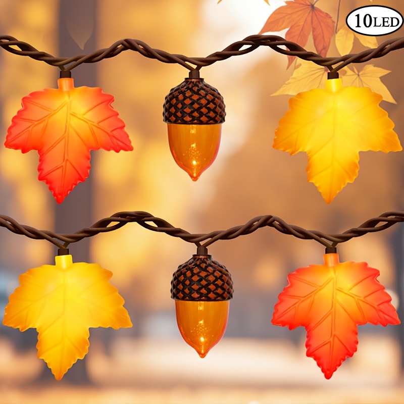 TEMU 10 Pack Fall Halloween String Lights, 8.5ft 3d Maple Leaf Lights, 10 Led Plug-in Autumn Lights With Ip44 Waterproof, Harvest Thanksgiving