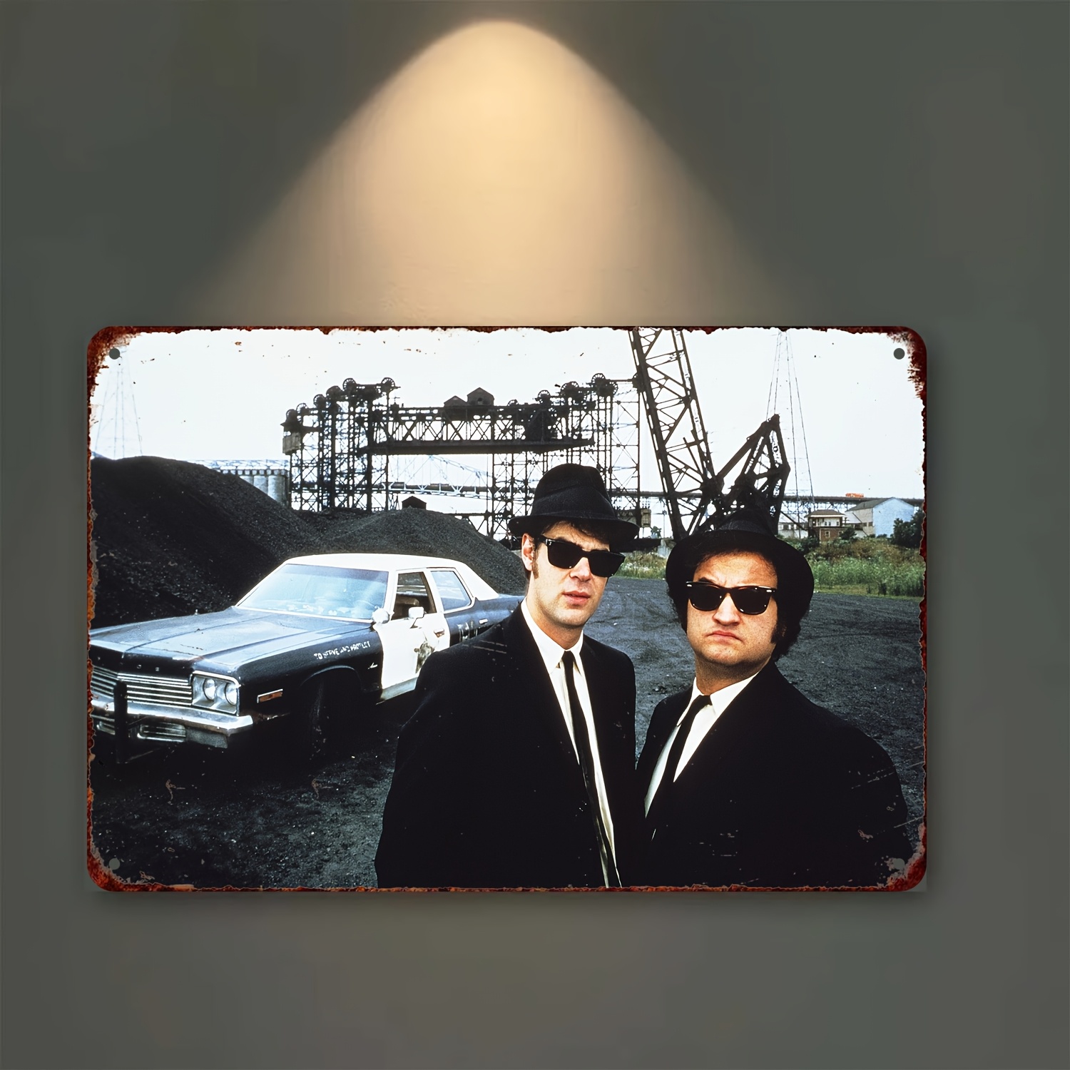 TEMU 1pc " Dimension" Blue Metal Wall Art Sign - 7.8x11.8 Inch, Vintage Car & Glasses Design, Durable Tinplate Decorative Plaque For Home, Garage,