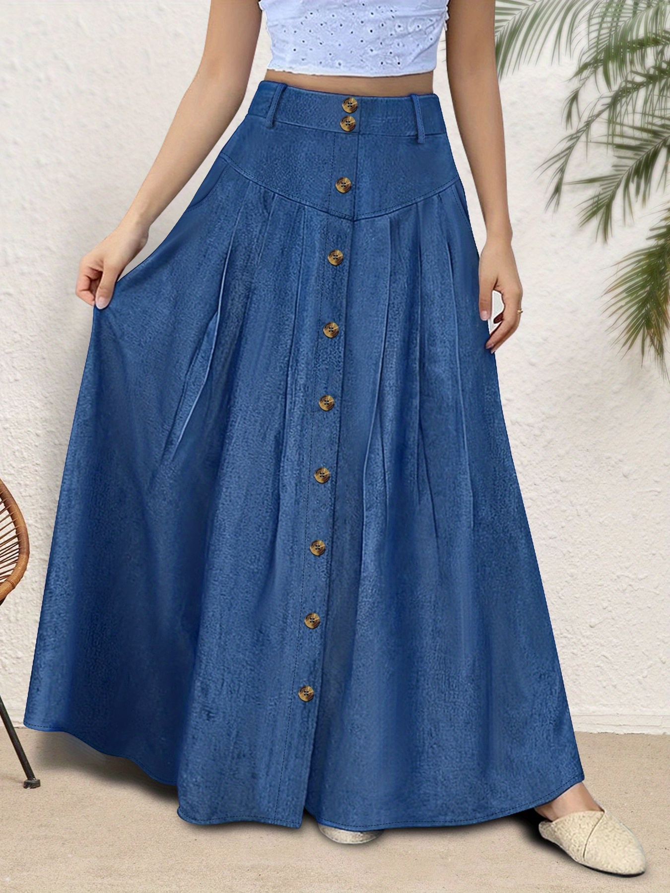 item picture plus size popular extended new style   size womens two tone plain weave half elastic waistband with     and decorative button elegant style a line skirt