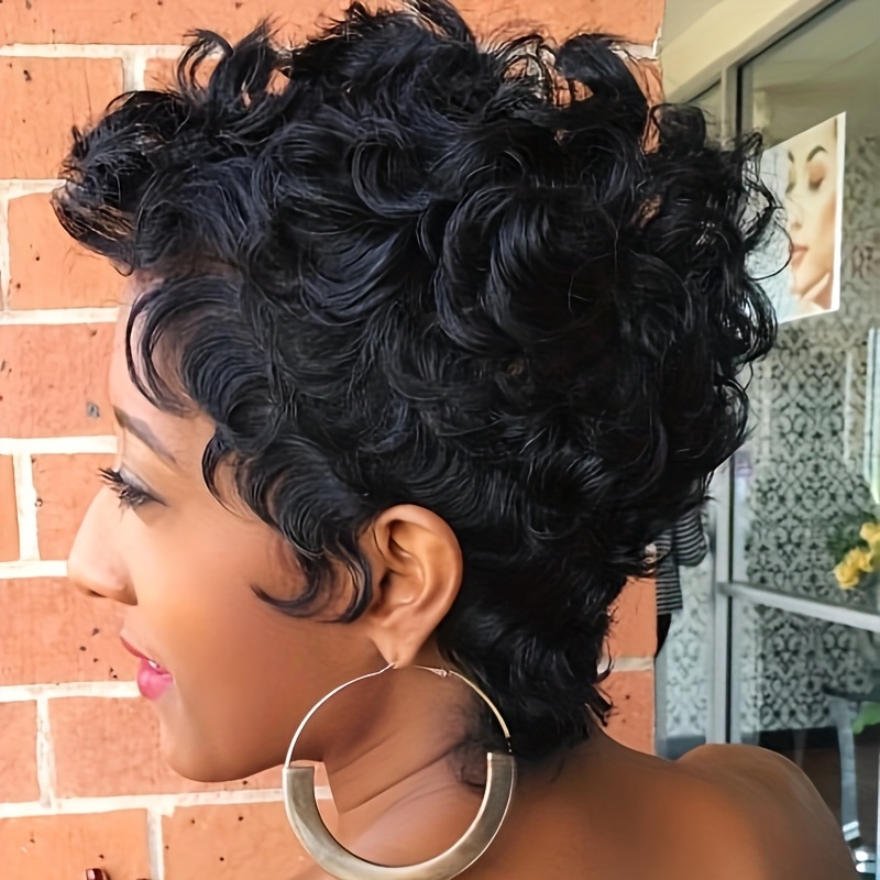 TEMU Nicelatus Short Black Curly Wig Short Curly Wavy Wig Short Hairstyles Synthetic Curly Wigs For Women Short Hair Wigs For Halloween, Christmas Party, Music Festival