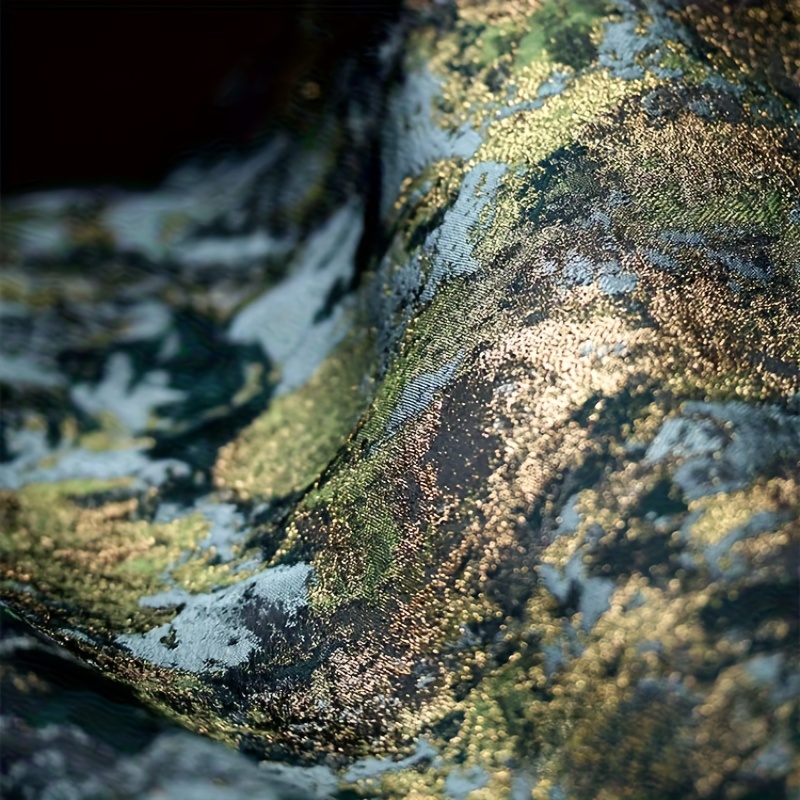 Image of 29" Wide Abstract Green Jacquard Metallic Brocade With Golden Highlights, Luxurious Woven Textile For Fashion, Upholstery, Projects, And Crafting