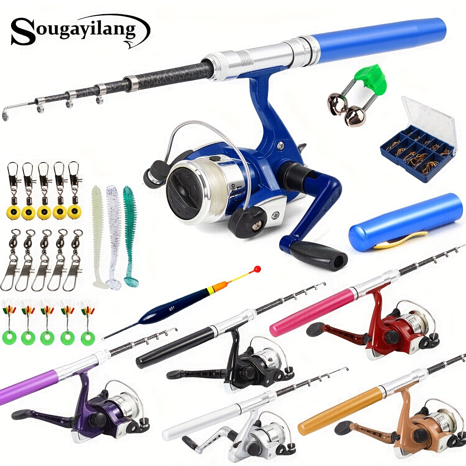   fishing rod combo set mini fishing pole pen rod and spinning reel kit with fishing line and lures accessories suitable for beginners and   ages stream river use random color 0