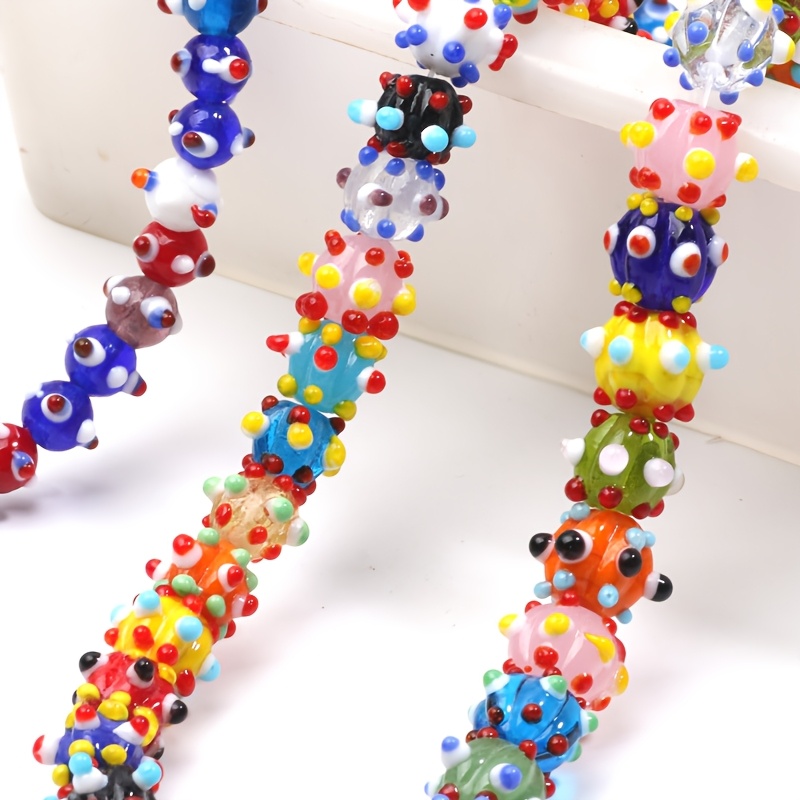 

10pcs Glass Beads For Making – Vibrant Dotted Design With Multiple Colors (blue, Red, Yellow, Green, Pink) – Bracelets And Necklaces, Beads For Jewelry Making