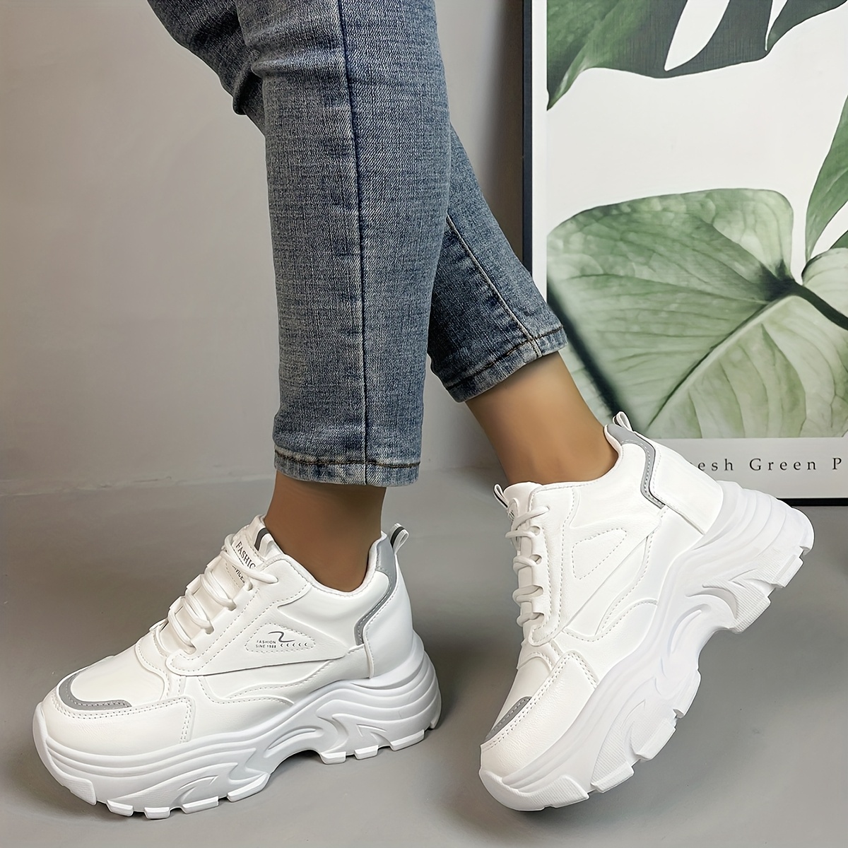 chic womens platform sneakers casual lace up height boosting sneakers with   cover upper pu sole details 3