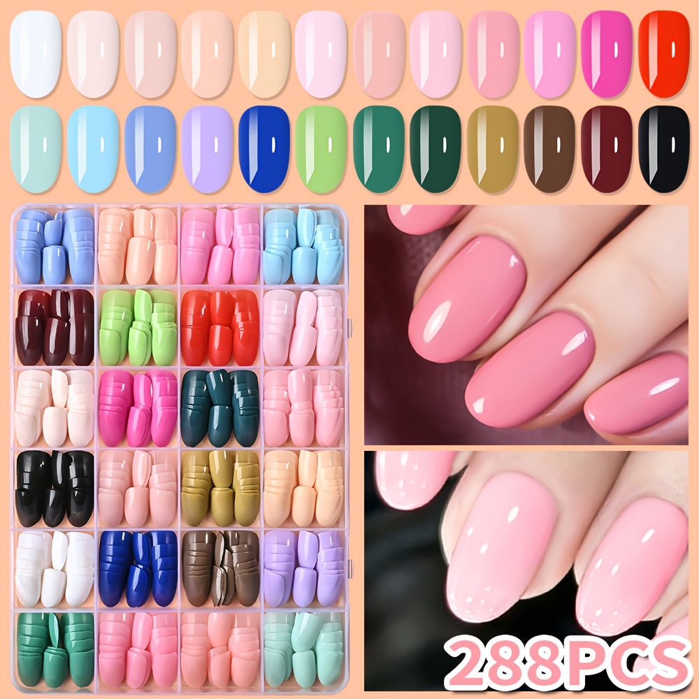 TEMU 288pcs Short Press On Nails, 10 Sizes Glossy Fake Nails With Storage Box, Reusable Acrylic False Nails For Women And, Full Cover Stick On Nails