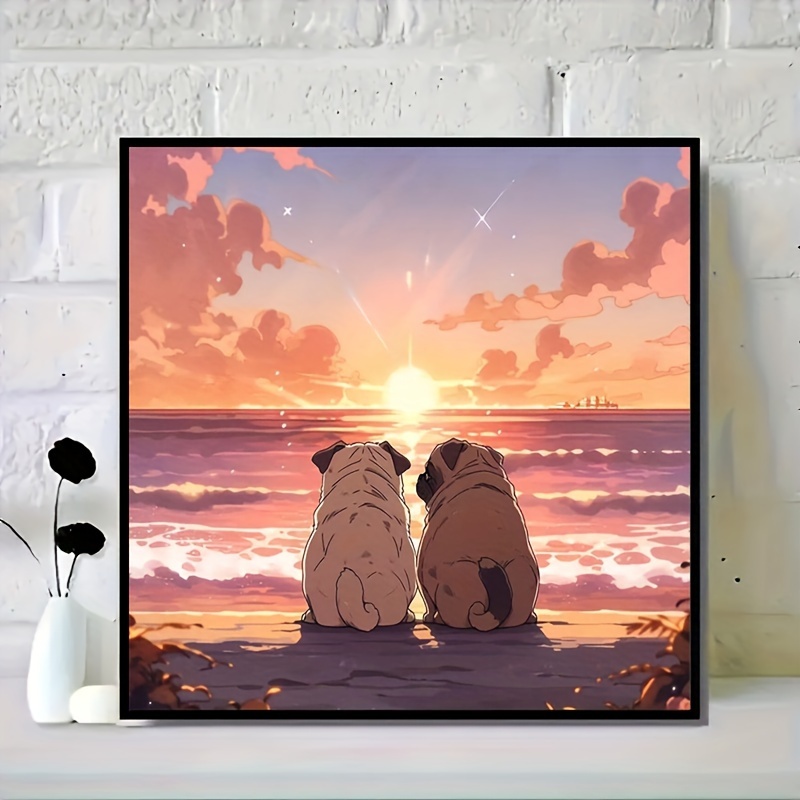 

1pc Beautiful 5d Diamond Art Painting Set, Small Dog Watching The Sunset, 7.9in*7.9in, Exquisite Effect, Diy Gift Indoor Decorative Painting