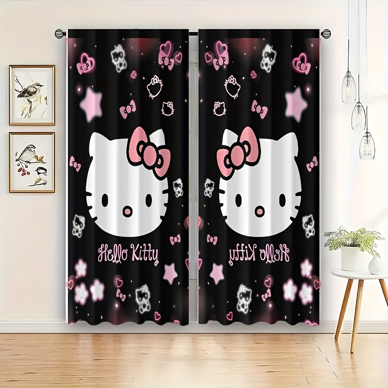 

2pcs Set Sanrio Hello Kitty & Friends Curtains - Rod Pocket Polyester Blackout Drapes For Bedroom, Living Room, And Office Decor