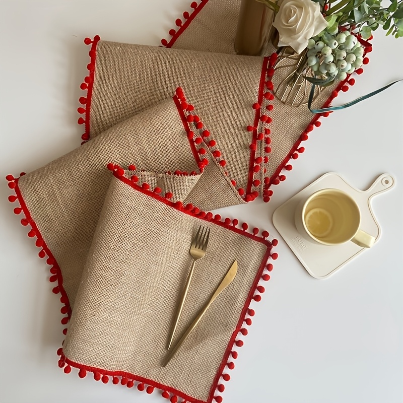 TEMU 1 pièce Chemin de table décoratif de Noël en jute, nappe de style vent de Noël pour mariage et fêtes, serviette de porche décorative de style