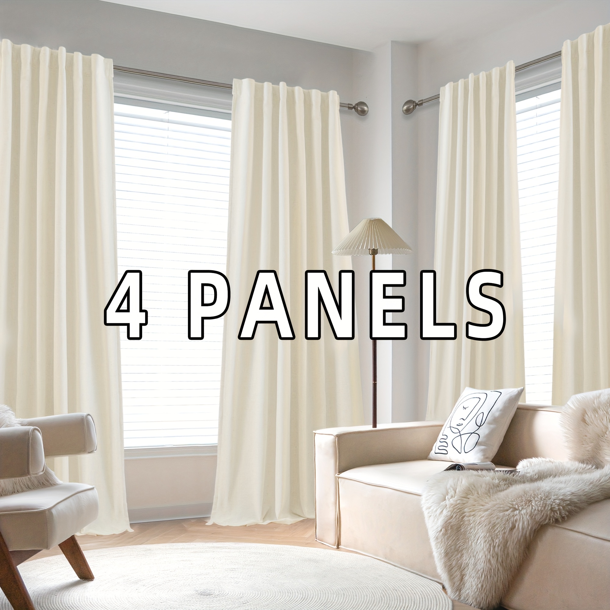 4 Panels 100% Blackout Linen Curtains for Bedroom Farmhouse Thermal Insulated Rod Pocket Back Tab Full Light Blocking for Living Room Nursery