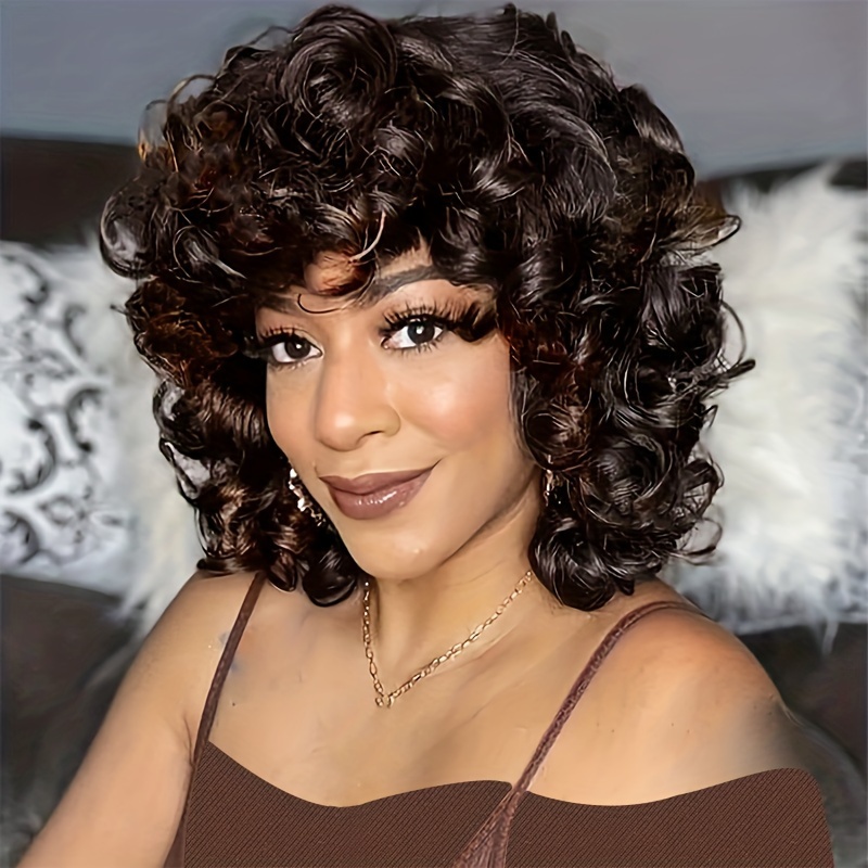 Synthetic Short Curly Wigs Bangs Women Hair Wig Temu Canada