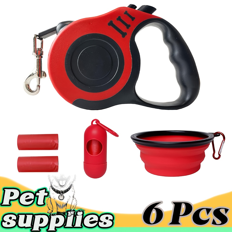 A 6pcs Pet Travel Kit Including a Pet Cleaning Set, a 5M/16.4Ft Retractable Dog Leash for Easy Control, a Dog Waste Collection Kit, Poop Bags, a Dispenser, And a Convenient Dog Bowl, Suitable for Outdoor Walks, Travel, And Hiking - Image 4