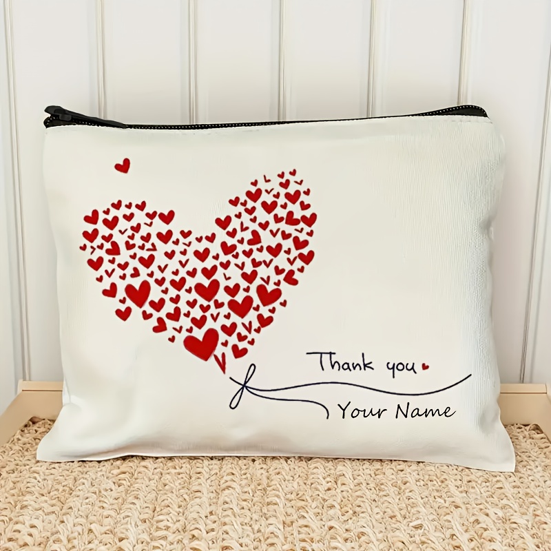 TEMU 1pc, Personalized Name Makeup Bag, Sweet Heart-shaped Thank You Makeup Bag - Lightweight And Exquisite, Suitable For Of Cosmetics, Wallet, Keys,