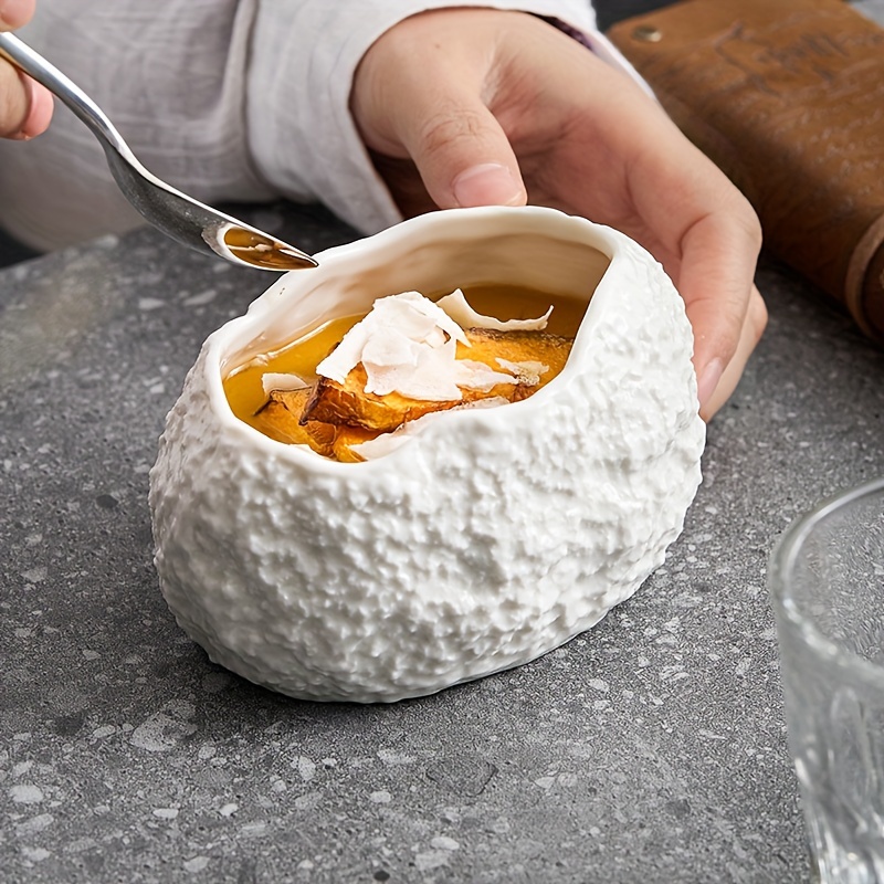 Rock-patterned Quadrilateral Bowl, High-end Dessert Bowl for Hotels and Restaurants, Creative and Distinctive Molecular Gastronomy Artistic Dish Bowl, Small Bowl