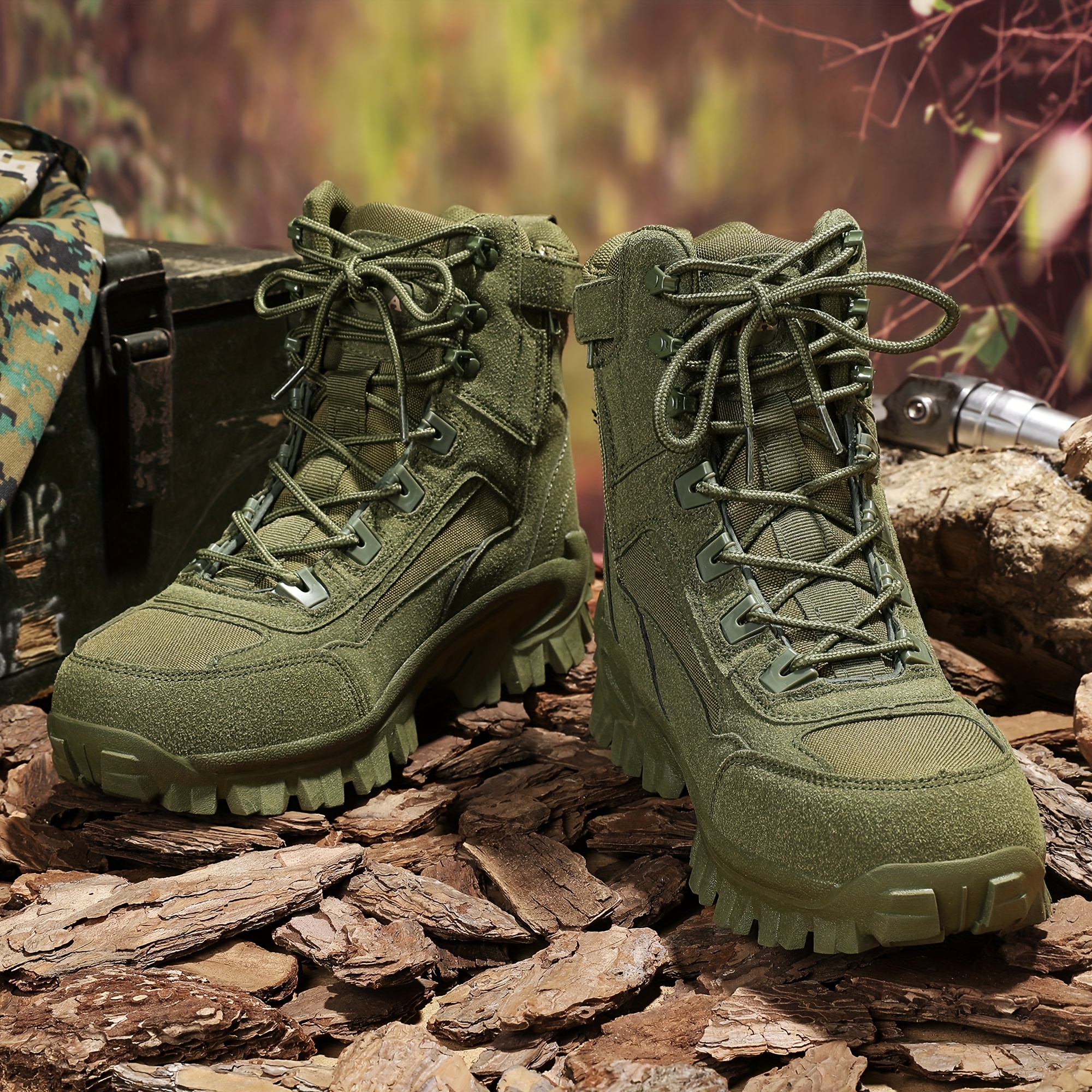 Men's Solid High Top Hiking Boots, Comfy Non Slip Lace Up Durable Sneakers For Men's Outdoor Activities