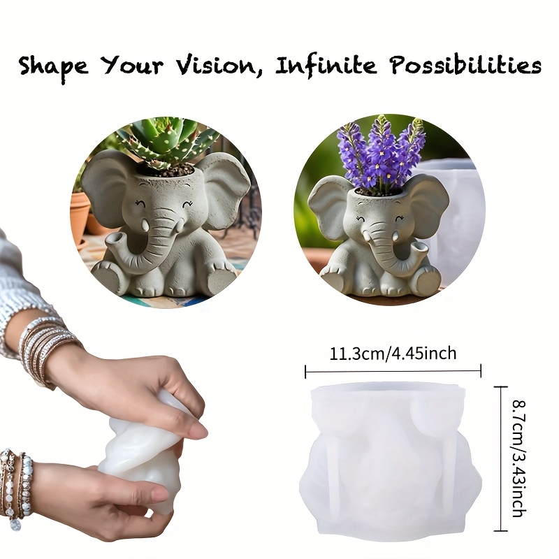 E-shop Sitzender kleiner Blumen-Elefant-förmiger Pflanzkübel-Silikonform – Mit einem realistischen Elefanten mit abgerundeten Konturen, hergestellt aus