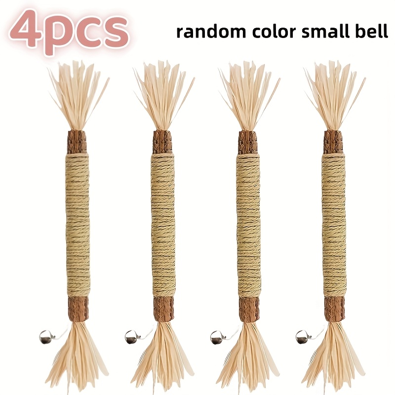 4 pièces de bâtonnets de sisal naturel pour chat - Jouets de nettoyage des dents durables pour chats d'intérieur, fournitures de jeu interactif, Matière, pas besoin de batterie, aide à la santé dentaire | Matière de sisal naturel | Bâtonnets durables, jouet interactif