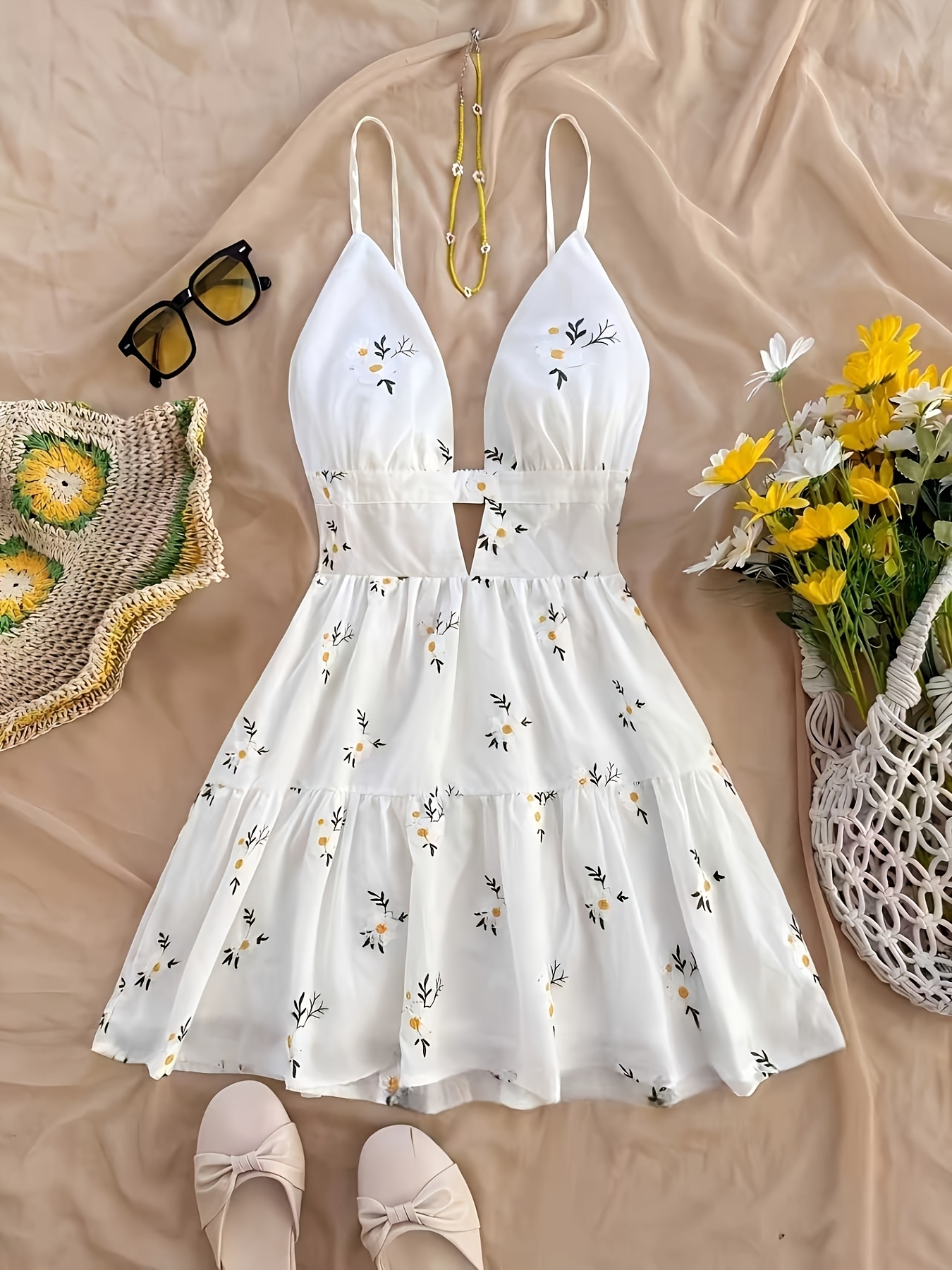 white dress with flowers sold on Temu United States