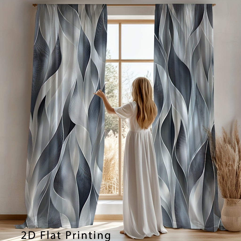 TEMU 2d Flat, 2pcs, 2d Flat Print Dark Gray Abstract Pattern Curtains, Balcony Sliding Door Curtains, Curtains, Bedroom Curtains, Living Room