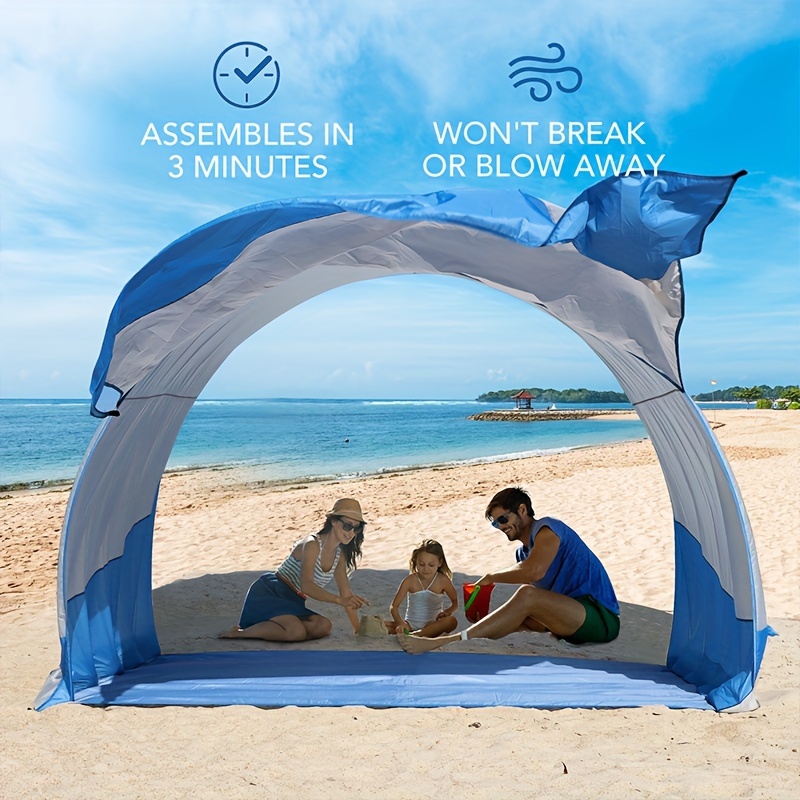 

4-5 Adult Beach Tent With Sand Mat - Waterproof, Carbon Fiber Frame, Polyester Blend, Easy Setup For Camping, Picnics & Backyard Sun Protection