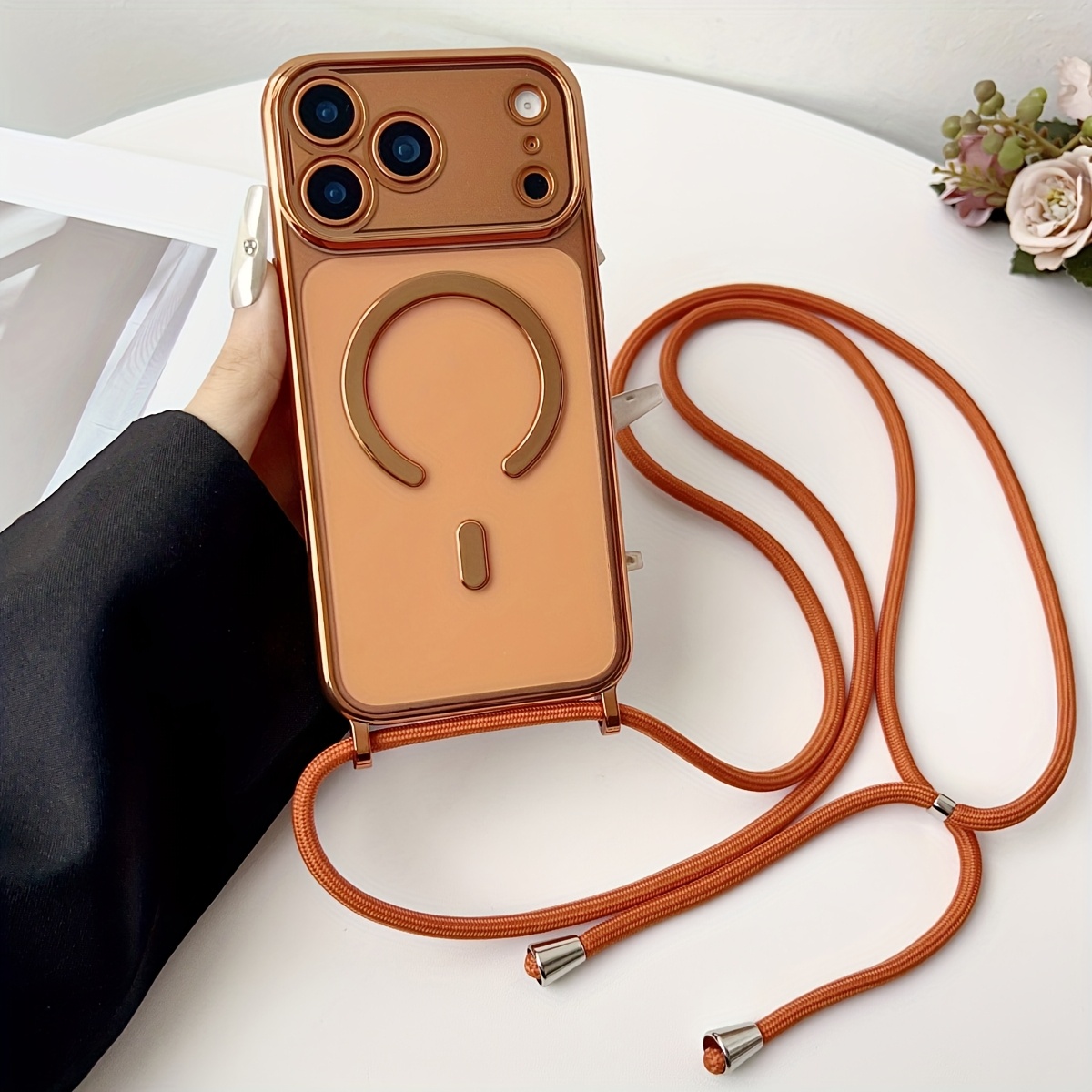 TEMU Phone Case - Luxury Crossbody Necklace Lanyard Plating Clear Phone Case Compatible With Iphone 17promax 17pro 17 17air 16 15 14 13 12 Pro Max 11