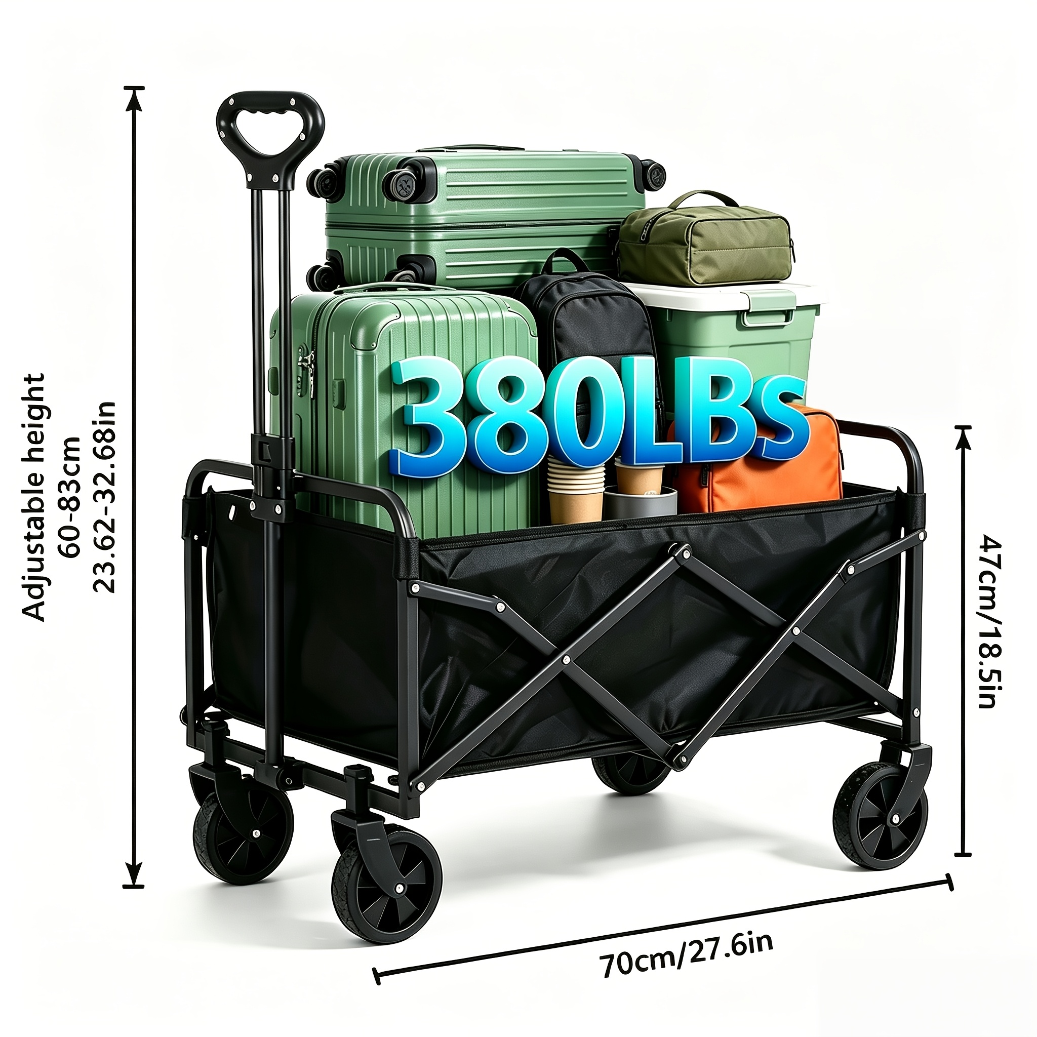 TEMU Collapsible Folding Wagon Beach Wagon Cart Utility Grocery Wagon Large Capacity For Gardening, Camping, Shopping, Beach And Outdoor Sport