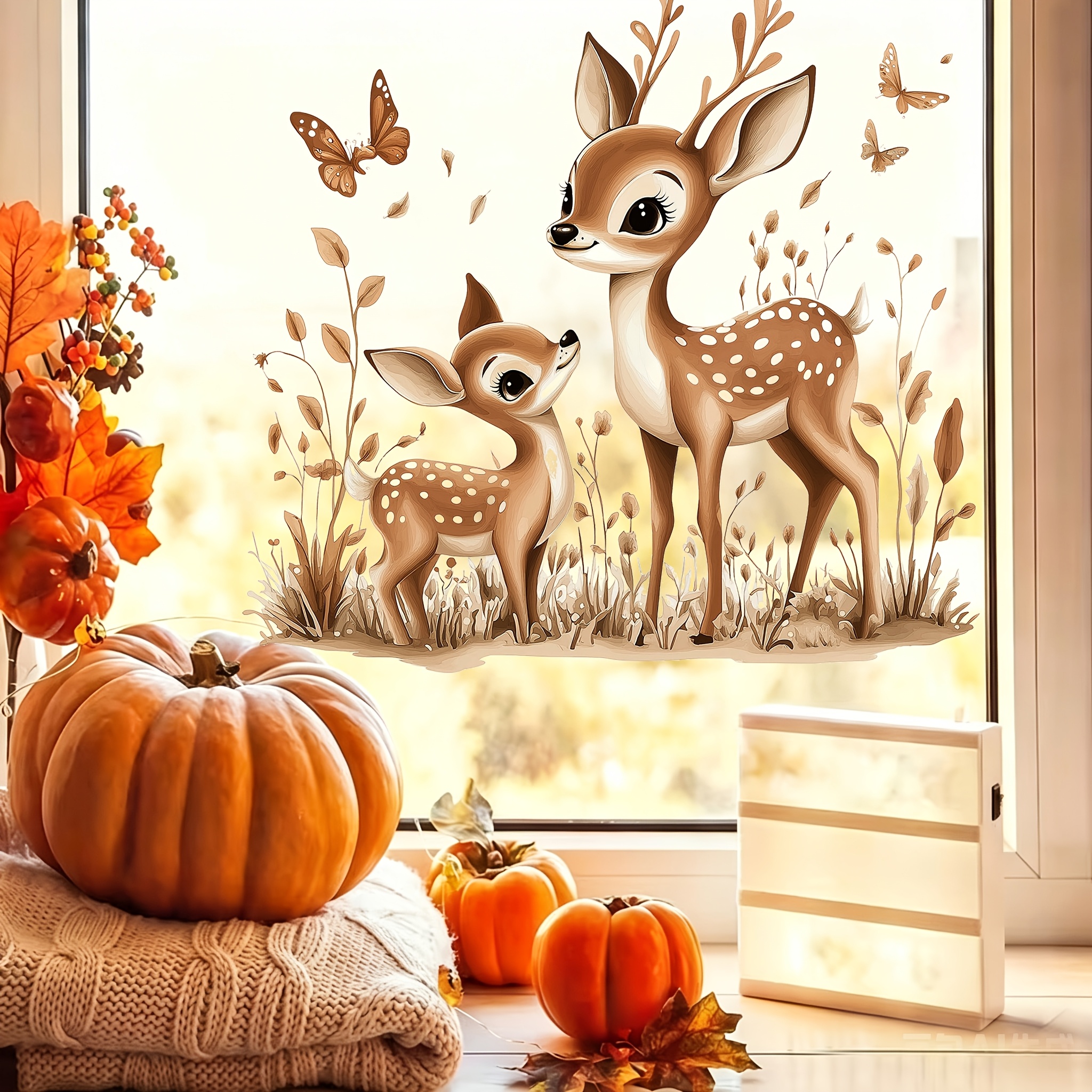 Image of 2 Sheets Of Deer-themed Wall Stickers, Cute Deer Wall Stickers, Cartoon Animal Wall Stickers, Easy To Remove, Suitable For Decorating Bedroom, Living Room, Bathroom, Kitchen And Office