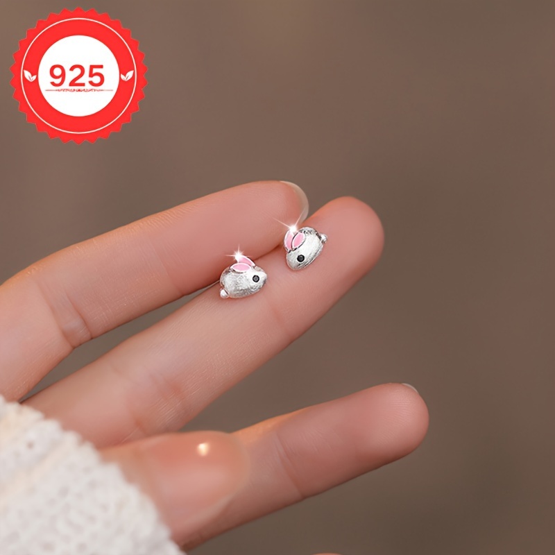 

Boucles d’oreilles en lapin en or plaqué 18K, mate en argent S925, pour tous et de cadeaux, mosaïque, pour toutes les - Bijoux élégants pour filles et filles, 0,7g