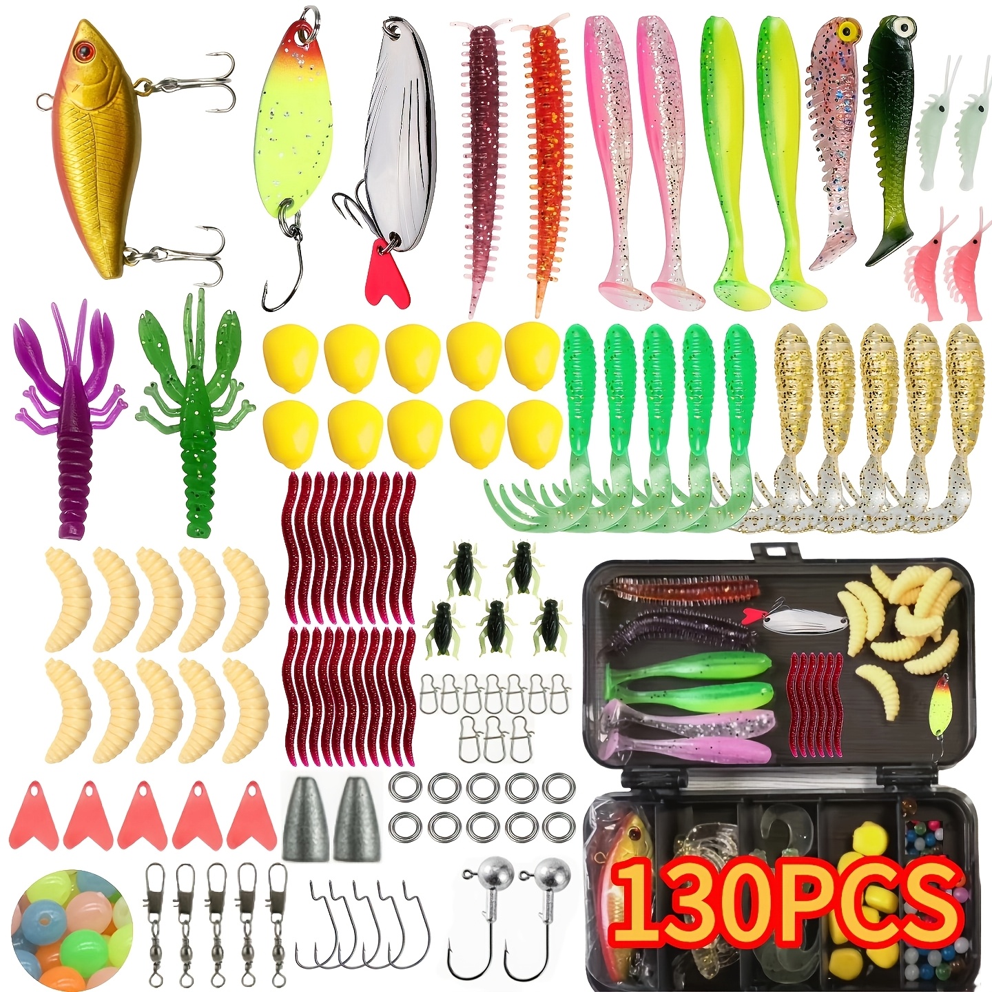 TEMU 1 Kit d'appâts de pêche adapté aux débutants et aux pêcheurs avancés, comprenant des appâts durs VIB, du pailletage métallique, des appâts