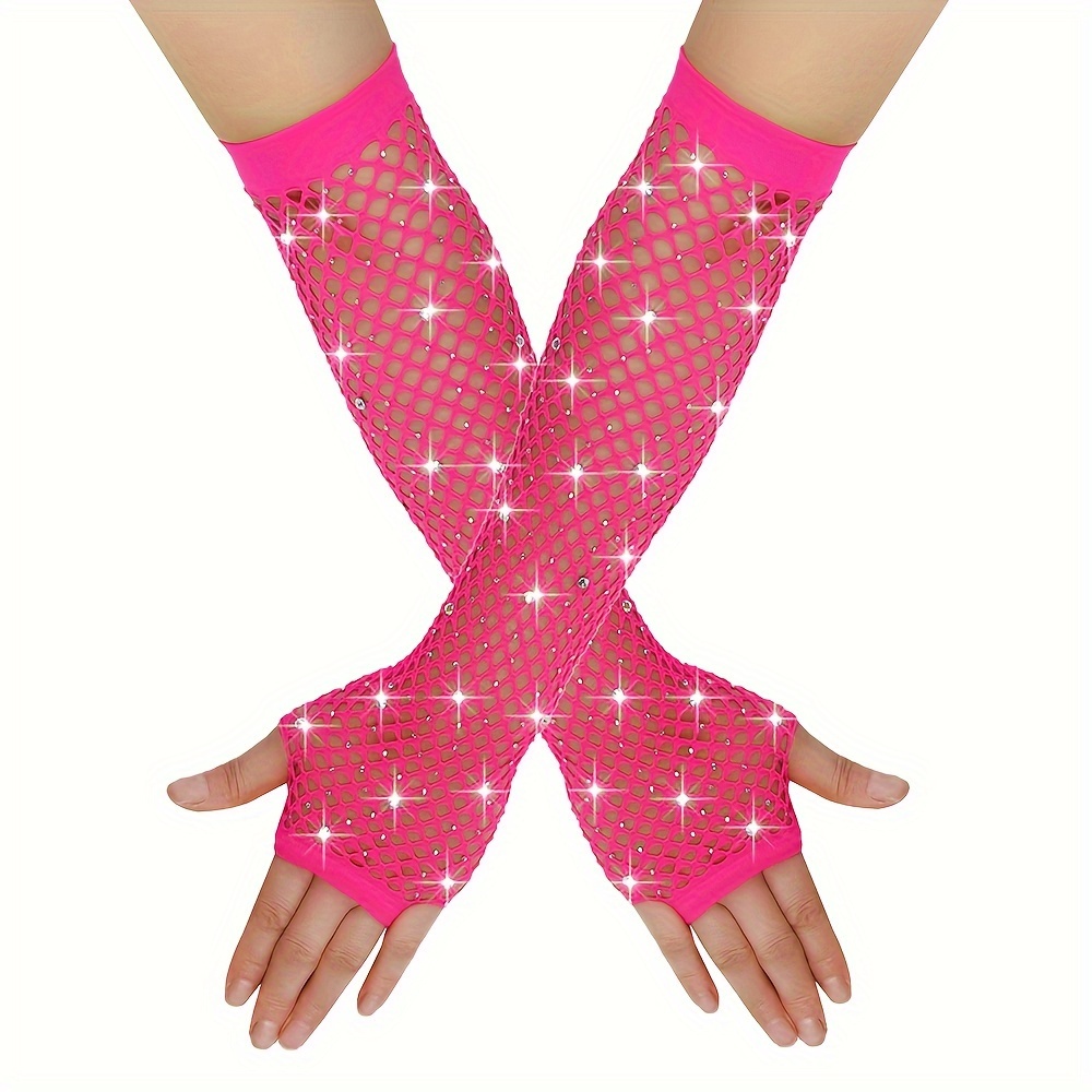 2pcs Rhinestone Party Mesh Net Elastic Gloves