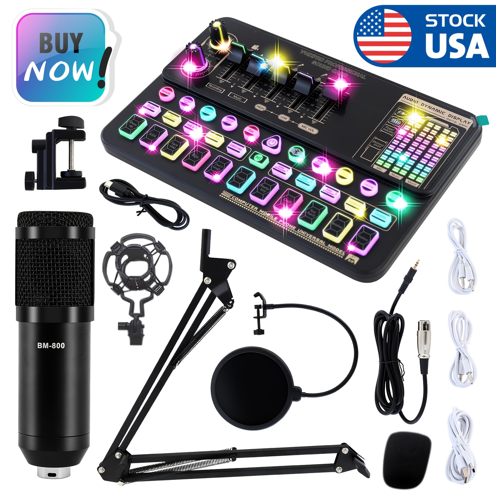 

Podcast Equipment Bundle, Bm-800 Recording Studio Package With Voice Changer, Live Sound Card - Audio Interface For Laptop Computer Vlog Living Live Streaming Youtube Tiktok