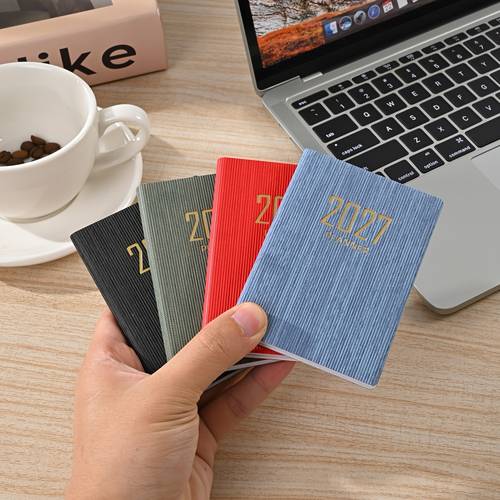 1 a7 sized 2027 64 sheet 128 page weekly notebook 365 day daily planner calendar a7 mini portable pocket daily planner pu leather small notebook
