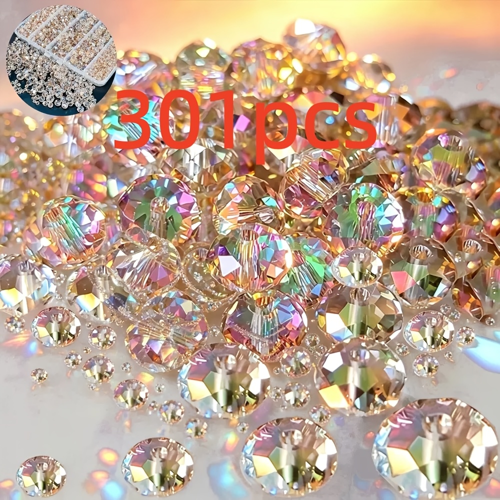 TEMU 301pcs Perles en Verre Cristal - Perles Rondes Multi-Couleurs et Multi-Tailles, Idéales pour la Création de Bijoux, l'Artisanat, , les et ,