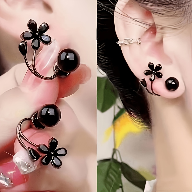 TEMU Pendientes de botón vintage negros de jacinto, joyería de moda para , adecuados para el uso diario de las mujeres o vacaciones, pendientes de