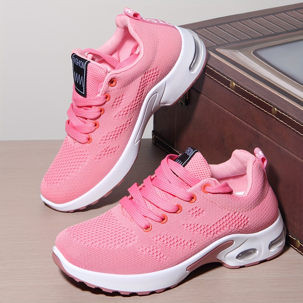 

Women's Solid Color Casual Sneakers, Lace Up Platform Soft Sole Air Cushion Walking Shoes, Low-top Breathable Shoes