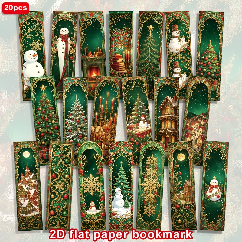 TEMU 20pcs Golden Exquisite Patterns, Snowmen, Snowflakes, Balls, Fir Trees, Pine Trees, Style, Christmas Patterns 1.5in X 5.9in 2d Flat Printed