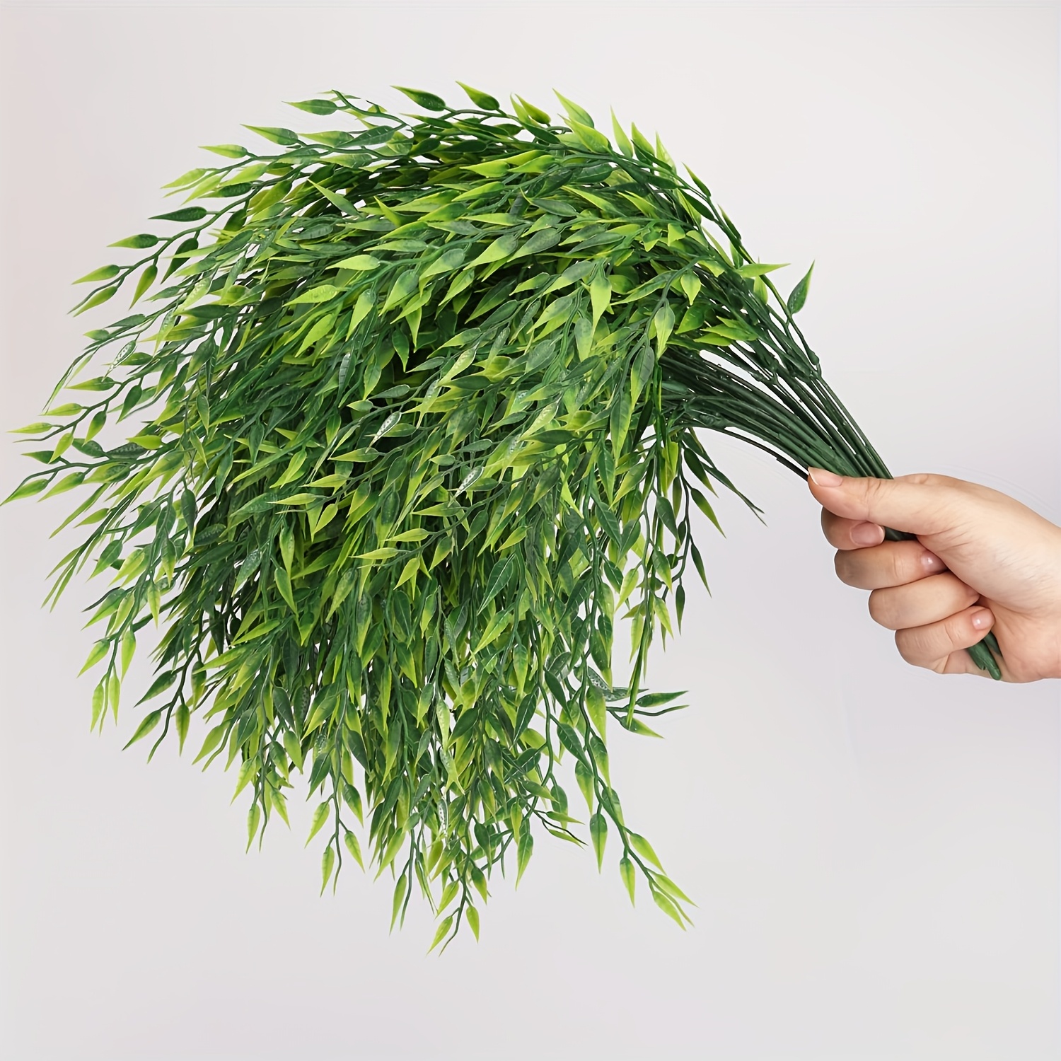 TEMU 4pcs Artificial Willow Plastic Plant Green Leaves Fake Hanging Vines Artificial Flowers Suitable For Home Indoor Outdoor Garden Door Wall Basket Planting Filler Wedding Party Decoration