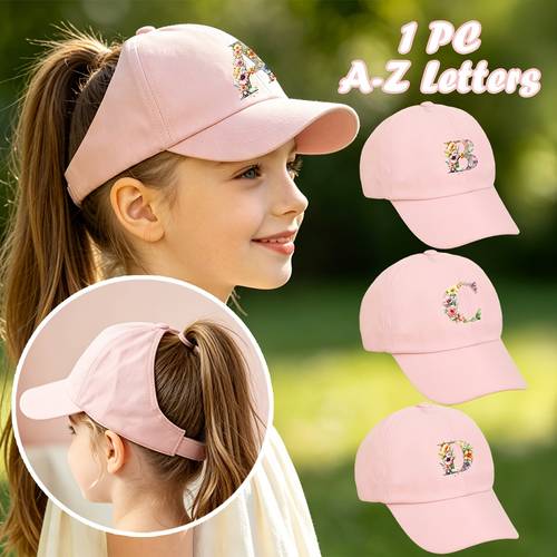 1pc cappellino da baseball rosa regolabile per bambini con a-z, e - cappello da sole traspirante per ragazzi e ragazze dai 3 ai 8 anni, per primaverili/estive in spiaggia e attività allaperto, cappellino da baseball con coulisse per da