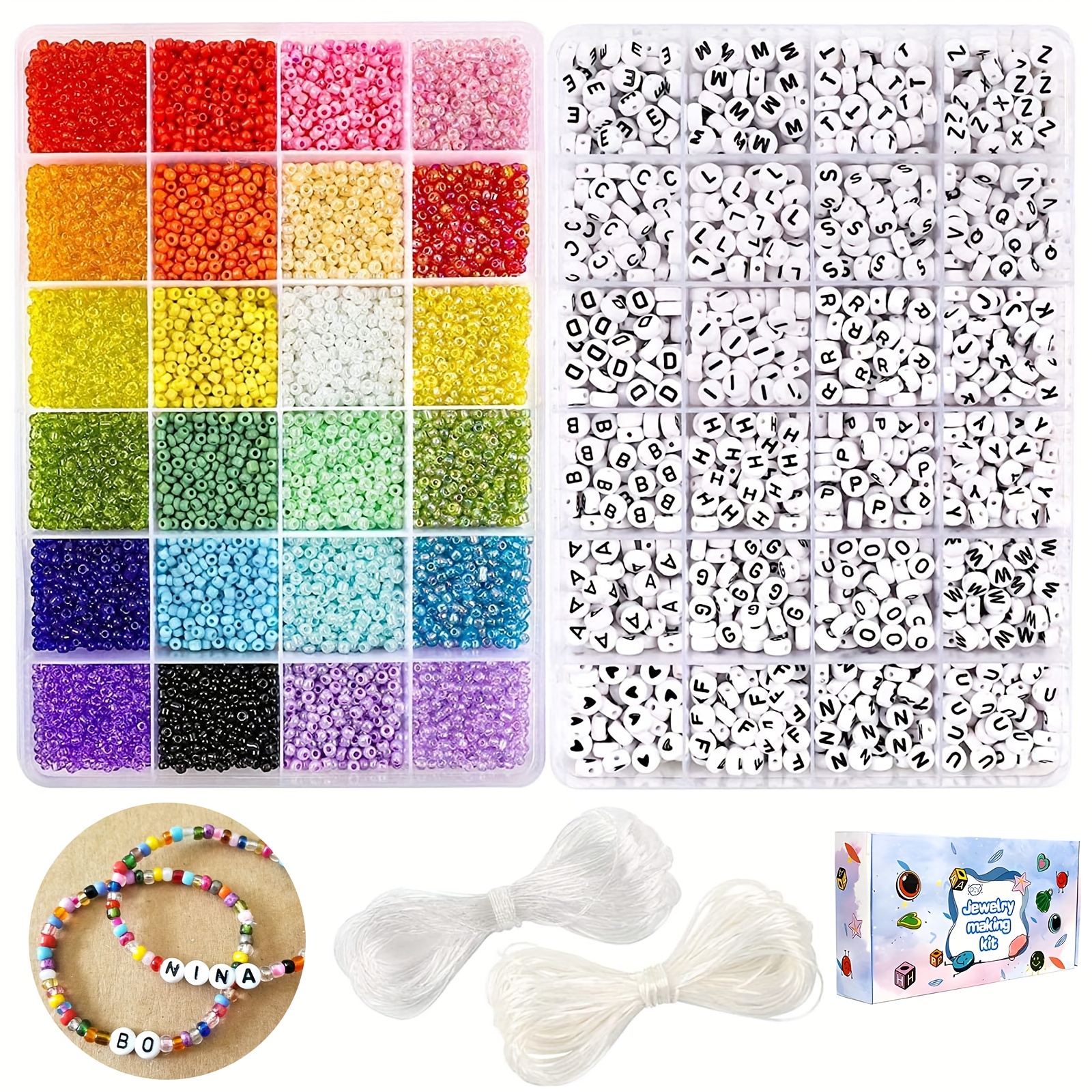 Stylo 800 cuentas de letras para pulseras, cuentas del alfabeto coloridas  para hacer joyas con cuentas redondas acrílicas, corazón, estrellas e hilo