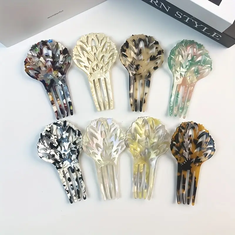 8pcs set of acetate leopard print four prong hairpins creative chinese style hanfu costume accessories elegant head combs and hairpins Product details 1