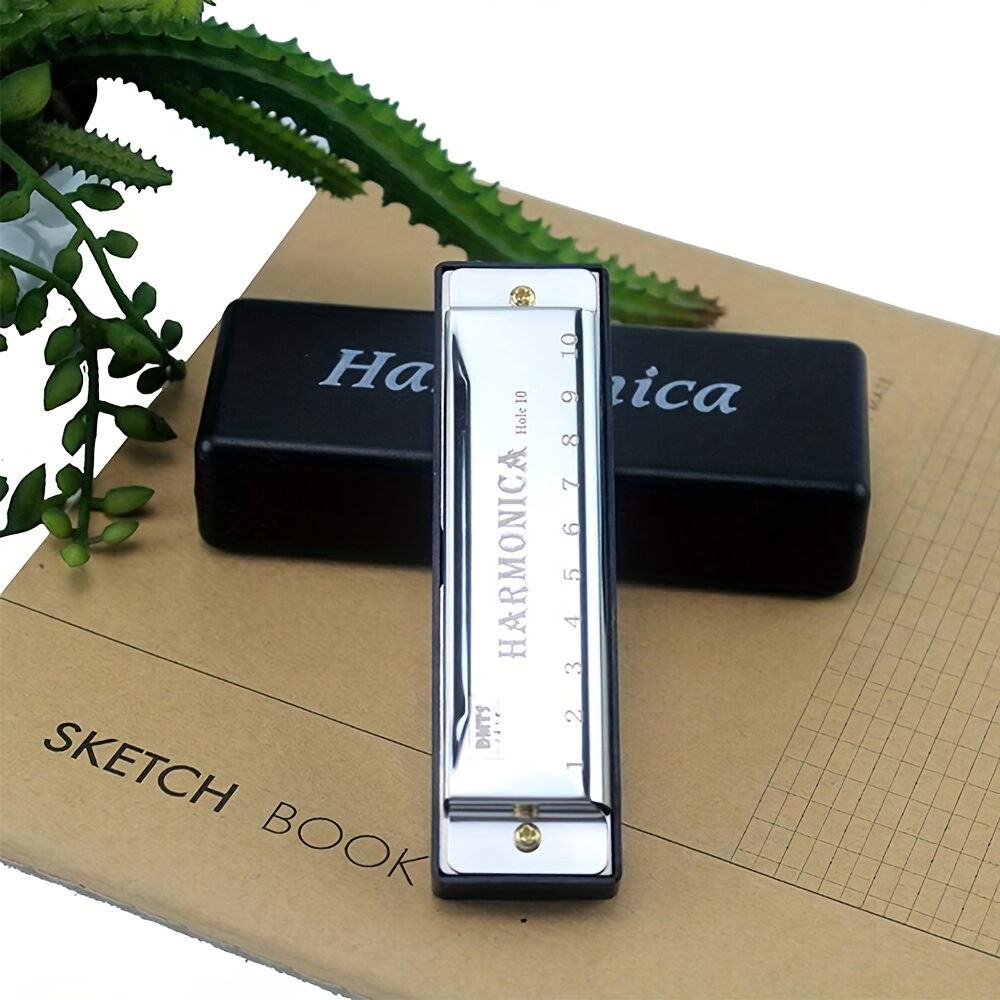 SKETCHIA Harmonica Key of C, 10-Hole Chromatic, Durable Plastic with Polished Finish - Includes Protective Case, Ideal Beginner Gift, Black & Golden Options