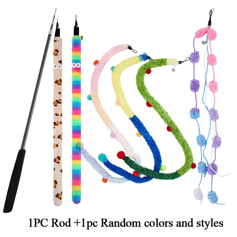 TEMU Cat Wand Toy, Retractable Strip Cat Teaser Wand Toys And String, Long Interactive Wand Toys For Indoor Kittens, Exercise. Random Colors And