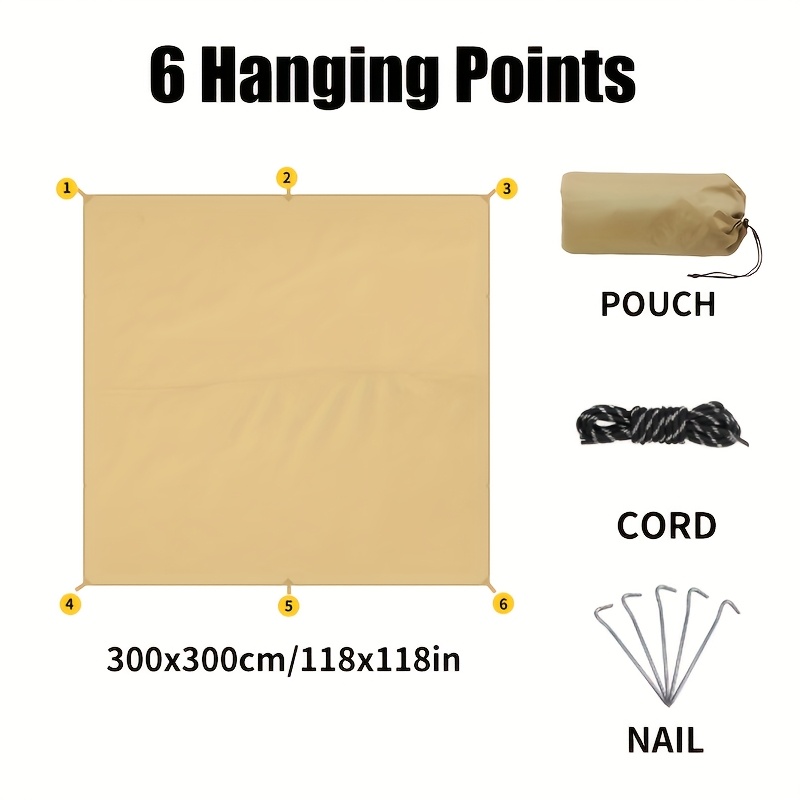 TEMU Versatile Survival Shelter With Multiple Hanging Points Sunshade, 19 Points, Diy Camping Setup, Sun Protection, Lightweight For Hiking And