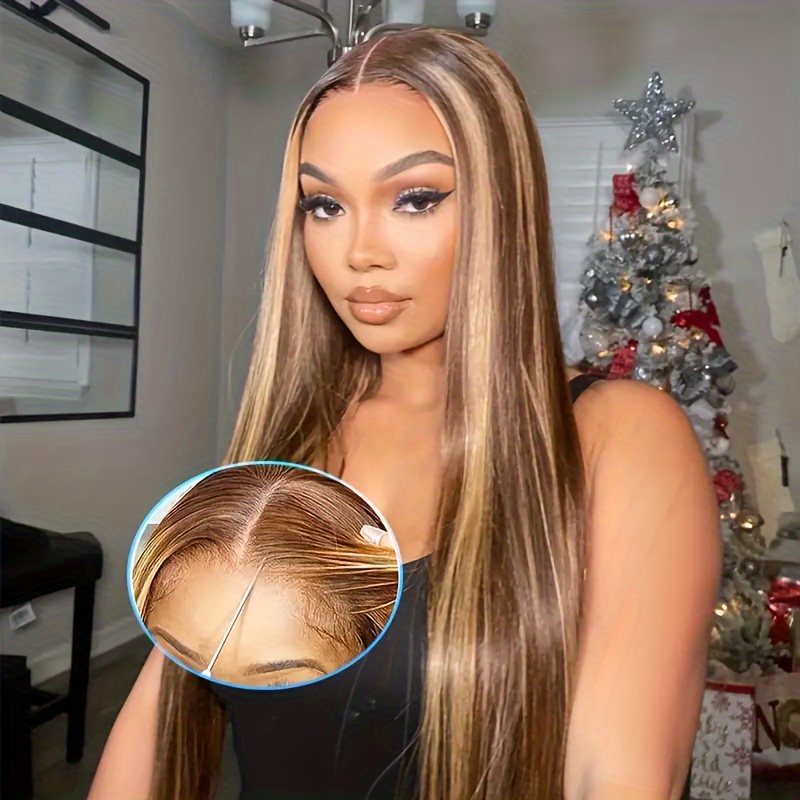 

180% Glueless Wig Highlight Straight Hair Wigs 5x5 Hd Lace Closure Glueless Wigs Human Hair Pre Cut Pre 3s For Beginners P4/27 Brown Mix Honey Blonde