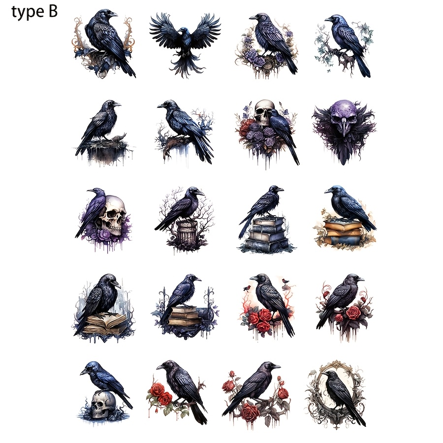 1 Pack, 2 Designs , Crow, Gothic Stickers, Creative Additions